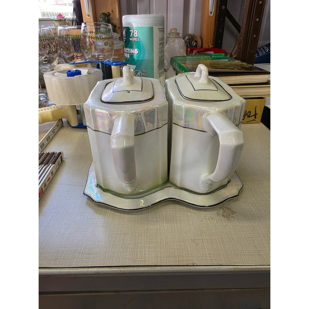 Vintage CT Altwasser Germany Iridescent Luster Porcelain Tea Coffee Set w Tray